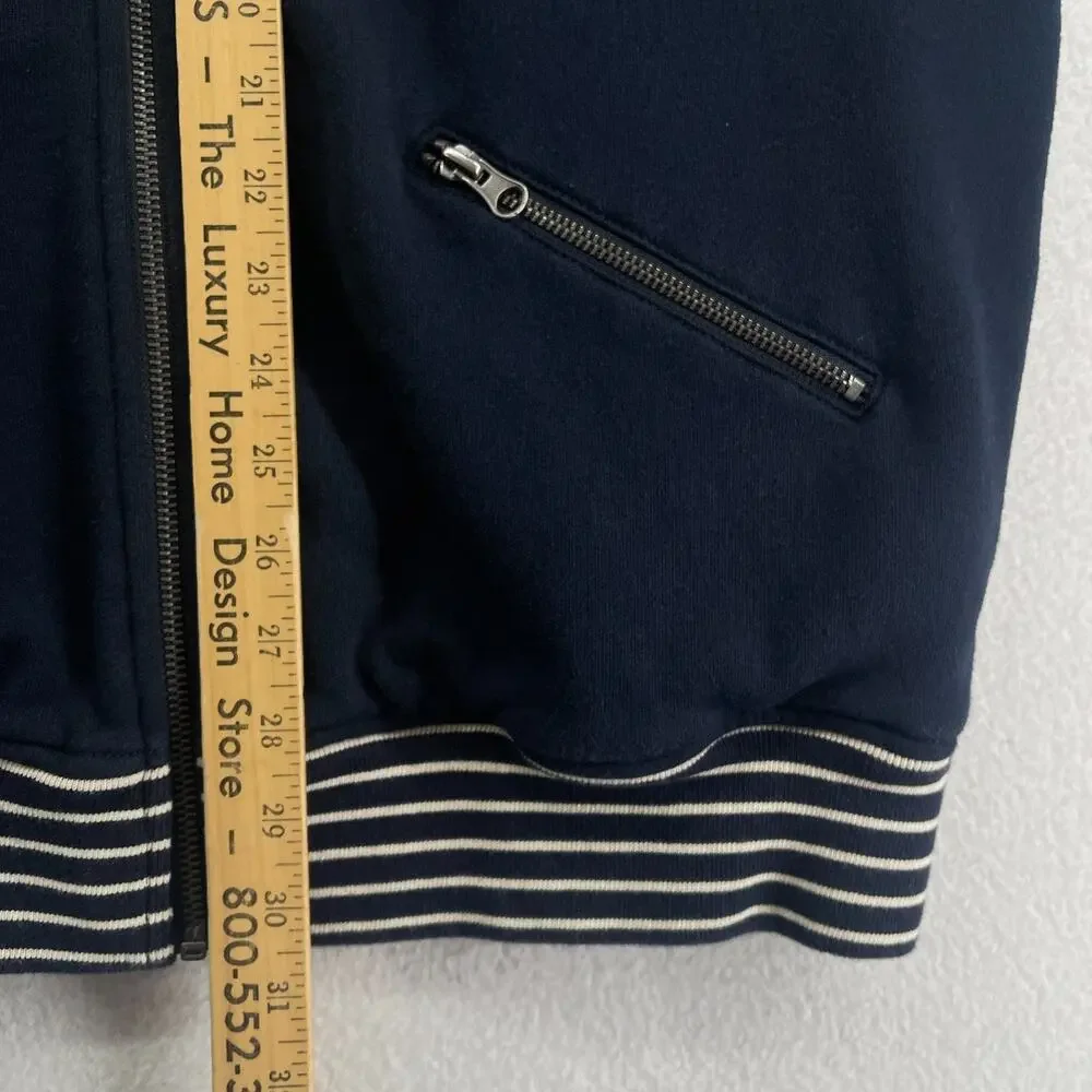 LUCKY BRAND Jacket Mens M ENGLAND 57 Crest Patch Track Terry Full Zip Blue Vtg
